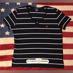NWOT Vintage Womens Ralph Lauren POLO SPORT Stripe V Neck Shirt XL Rlpc Rlx Golf
